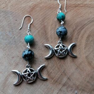 Boucles d'oreilles Triple Lune - Obsidienne & Turquoise