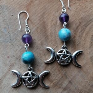 Boucles d'oreilles Triples Lune - Apatite & Améthyste