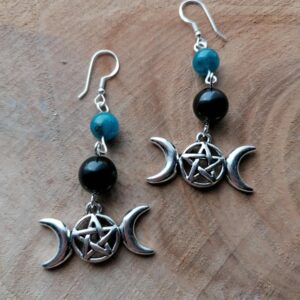 Boucles d’oreilles Triple lune – Tourmaline & Apatite