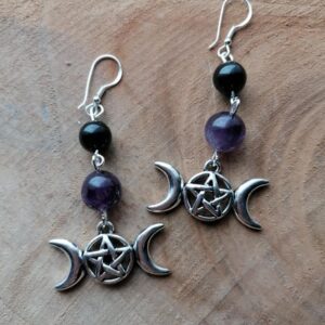 Boucles d'oreilles Triple Lune - Améthyste & Tourmaline