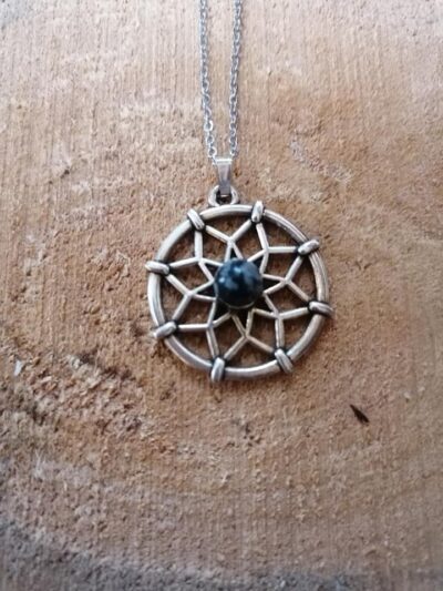 Pendentif Fleur de Vie - Obsidienne flocons de neige