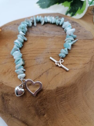 Bracelet Chips et Coeur en Larimar