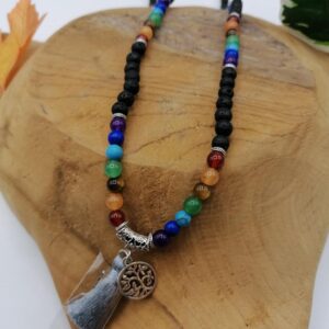 Collier Perles Pierre de Lave et Chakras – Arbre et Ponpon