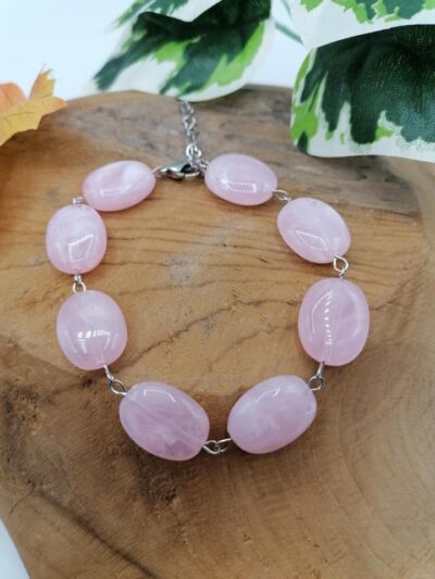 Bracelet Galet en Quartz Rose