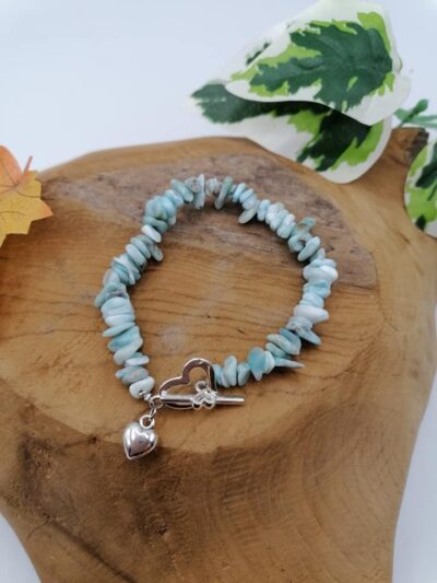 Bracelet Chips et Coeur en Larimar