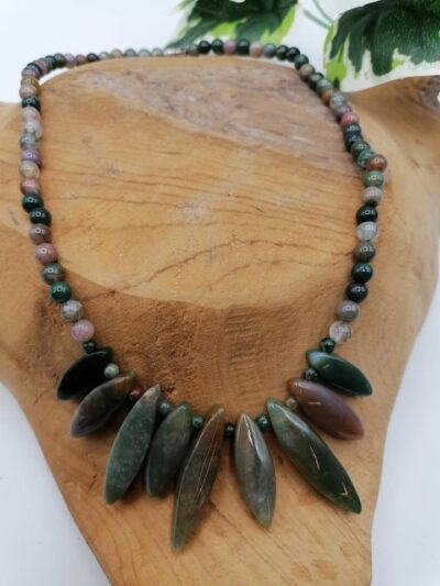 Collier Perles et Galets Aventurine Verte et Agate