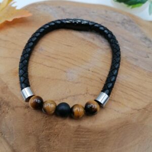 Bracelet Homme en Cuir et Oeil de Tigre