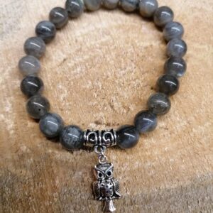 Bracelet Labradorite perles de 8 mm et Hiboux