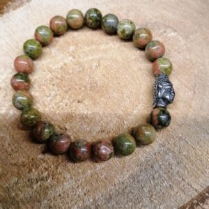 Bracelet Unakite perles de 8 mm et tête de Bouddha