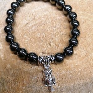 Bracelet Hématite perles de 8 mm et Hiboux