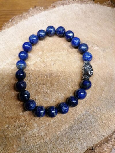 Bracelet Lapis-Lazuli perles de 8 mm et tête de Bouddha