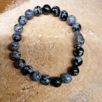 Bracelet Obsidienne Flocons perles de 8 mm et tête de Bouddha