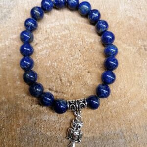 Bracelet Lapis-Lazuli perles de 8 mm et Hiboux