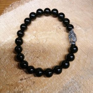 Bracelet Tourmaline Noire perles de 8 mm et tête de Bouddha