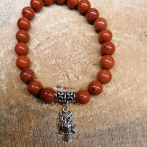 Bracelet Jaspe Rouge perles de 8 mm et Hiboux