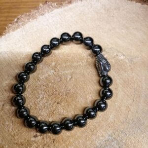 Bracelet Hématite perles de 8 mm et tête de Bouddha