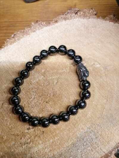 Bracelet Hématite perles de 8 mm et tête de Bouddha