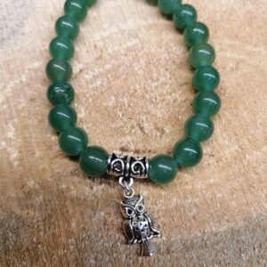 Bracelet Aventurine Verte perles de 8 mm et Hiboux