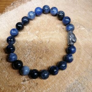 Bracelet Sodalite perles de 8 mm et tête de Bouddha