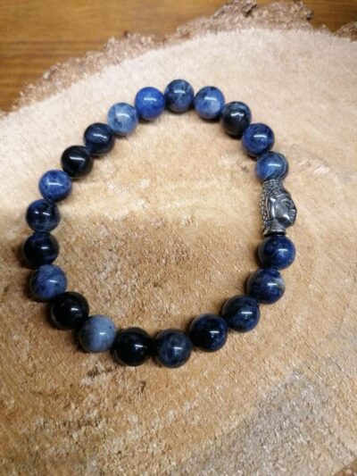 Bracelet Sodalite perles de 8 mm et tête de Bouddha