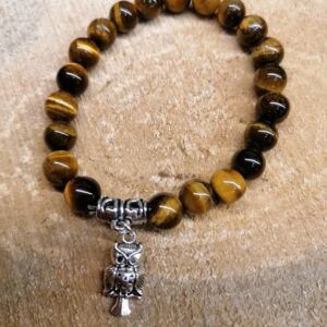 Bracelet Oeil de Tigre perles de 8 mm et Hiboux