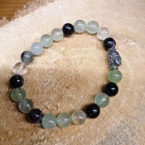 Bracelet Fluorite perles de 8 mm et tête de Bouddha