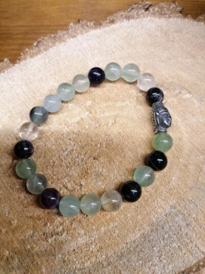 Bracelet Fluorite perles de 8 mm et tête de Bouddha