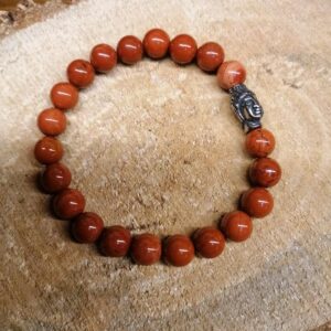 Bracelet Jaspe Rouge perles de 8 mm et tête de Bouddha