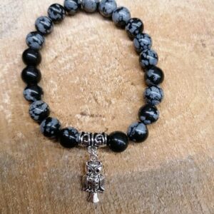 Bracelet Obsidienne Flocons perles de 8 mm et Hiboux
