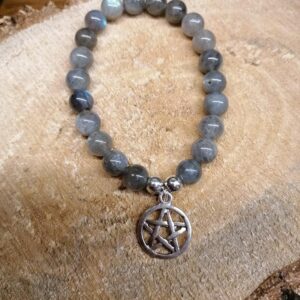 Bracelet Labradorite perles de 8 mm et Pentagramme