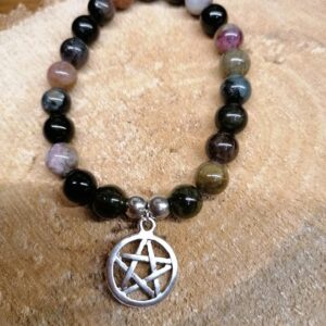 Bracelet Tourmaline Melon d’Eau perles de 8 mm et Pentagramme