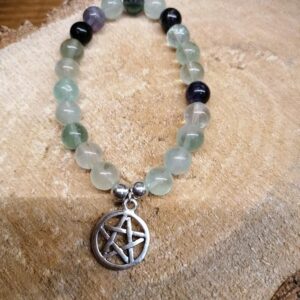 Bracelet Fluorite perles de 8 mm et Pentagramme