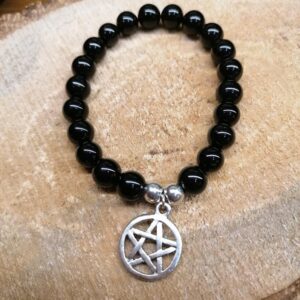 Bracelet Tourmaline Noire perles de 8 mm et Pentagramme