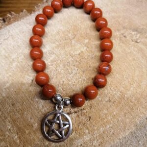 Bracelet Jaspe Rouge perles de 8 mm et Pentagramme