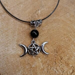 Pendentif Triple Lune et Tourmaline Noire