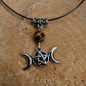 Pendentif Triple Lune et Oeil de Tigre