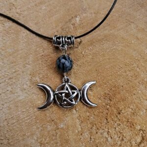 Pendentif Triple Lune et Obsidienne Flocons