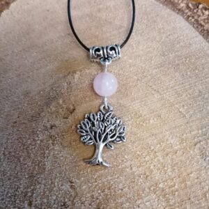 Pendentif Arbre et Quartz Rose