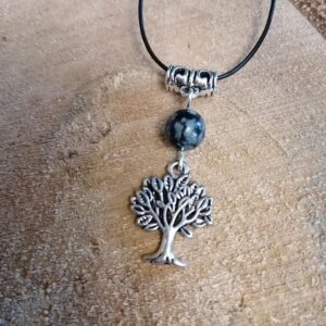 Pendentif Arbre et Obsidienne Flocons