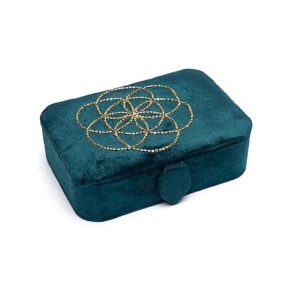 Coffret à bijoux / tarot velours pétrole avec Graine de Vie