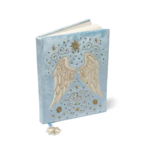 Cahier bleu velours avec des ailes d’ange