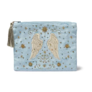 Étui bleu velours avec ailes d’ange