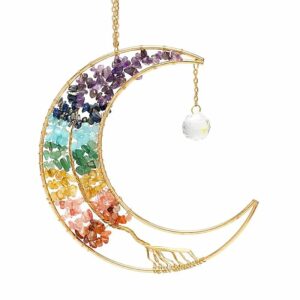 Attrape-soleil lune avec arbre de vie et pierres de chakra