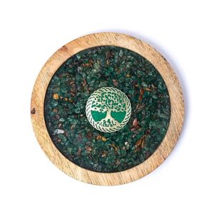 Dessous de verre bois Arbre de Vie, aventurine et oeil de tigre