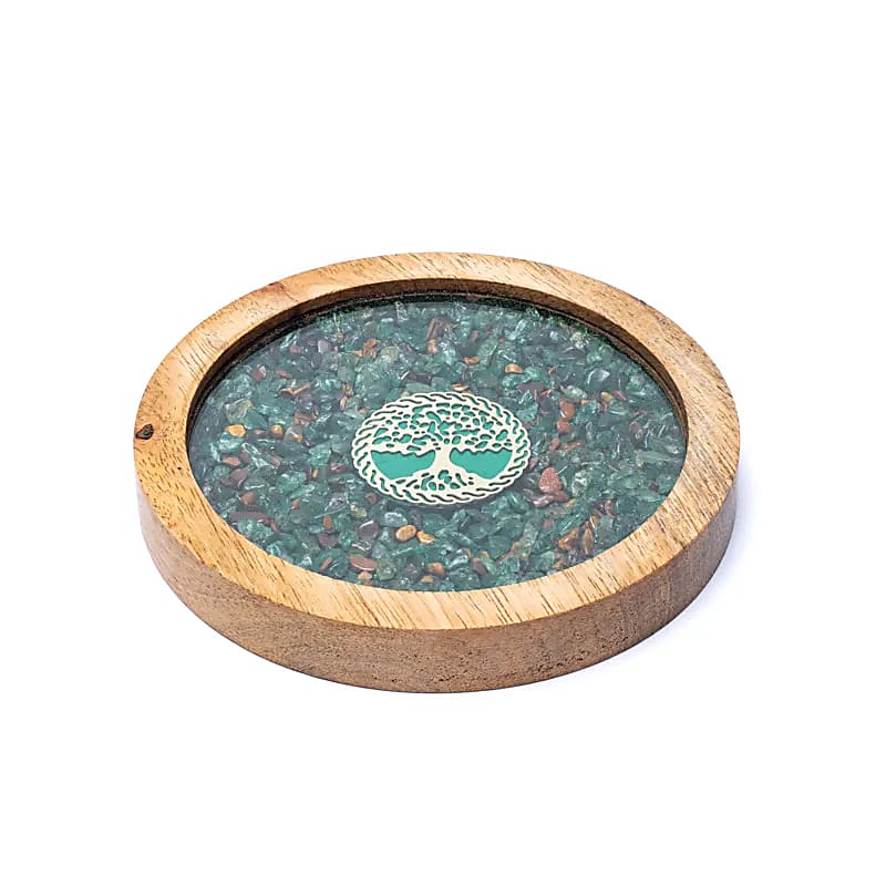 Dessous de verre bois Arbre de Vie, aventurine et oeil de tigre – Image 2