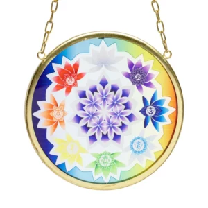 Décoration de fenêtre verre Lotus chakras rond