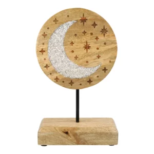 Croissant de lune bois de manguier avec sélénite sur socle