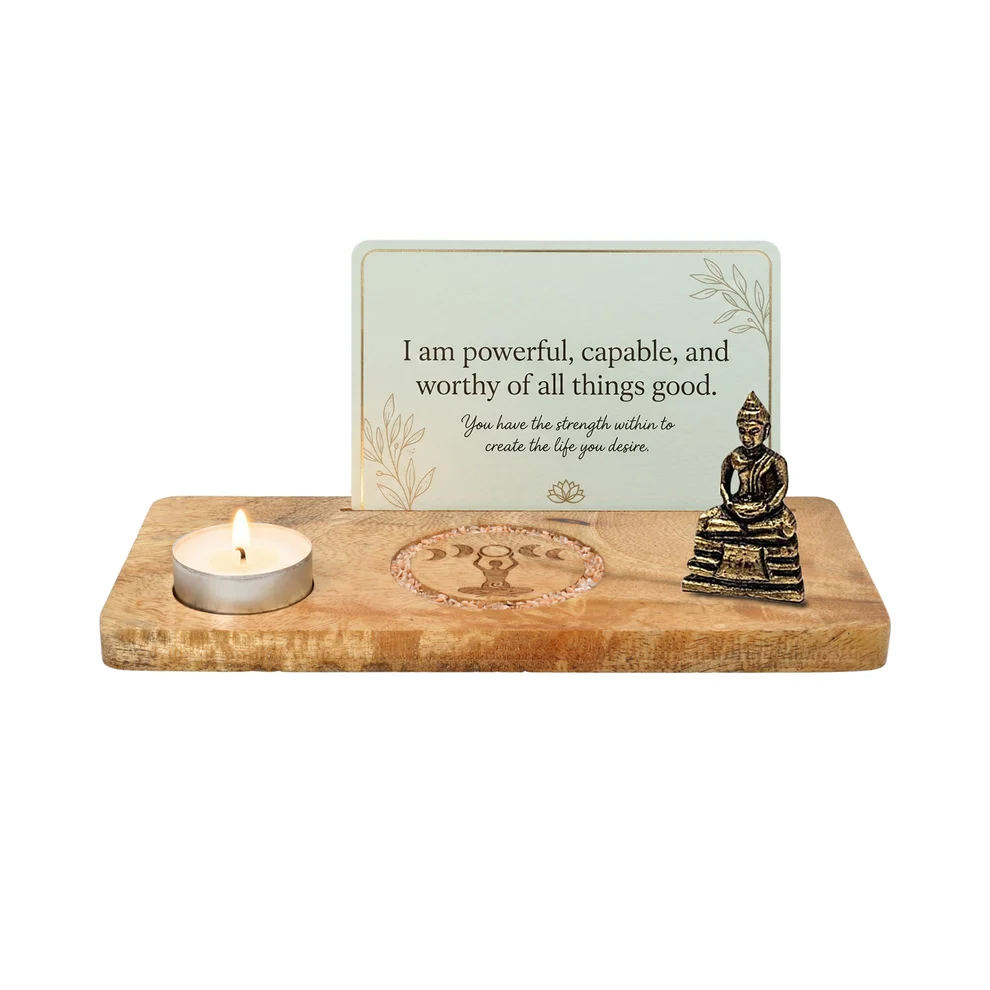 Porte-cartes Déesses phases lunaires pierre de lune rose bois de manguier – Image 2