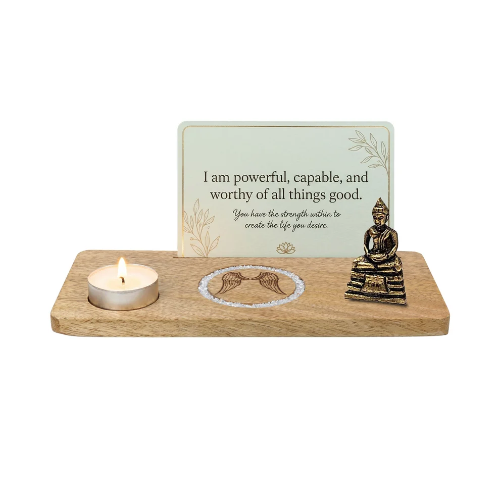 Porte-cartes Ailes d’ange angélite bois de manguier – Image 2