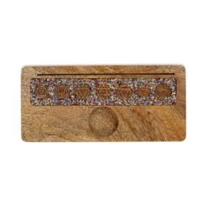 Porte-cartes 7 chakras pierres des chakras mélangées bois de manguier